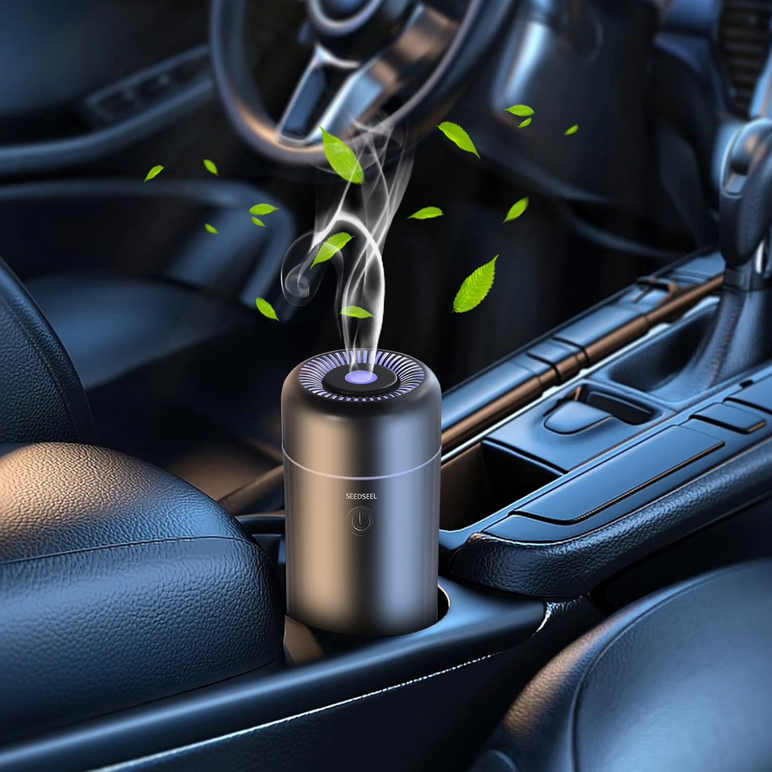 SEEDSEEL Car Aromatherapy Diffuser front view in black for vehicle wellness.