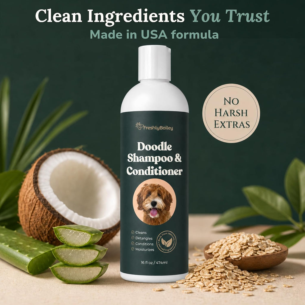 Freshly Bailey sensitive skin gentle dog shampoo and conditioner for curly coats