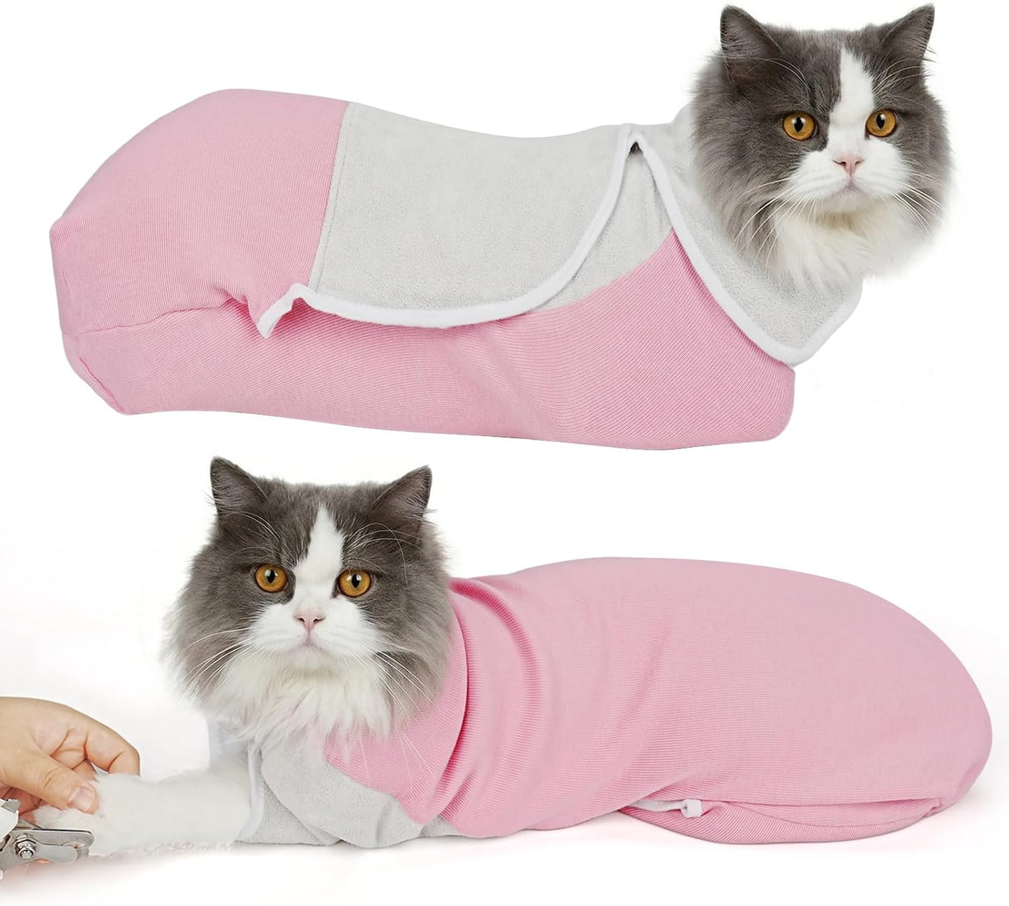 Cat Wrap for Cutting Nails, Self-Adhesive Cat Nail Clipping Restraint Bag, Anti-Scratch Cat Grooming Wrap Swaddle for Meds, SubQ Fluids, Ear Cleaning, Teeth Brushing & Vet Visits,Grey,M - Image 9