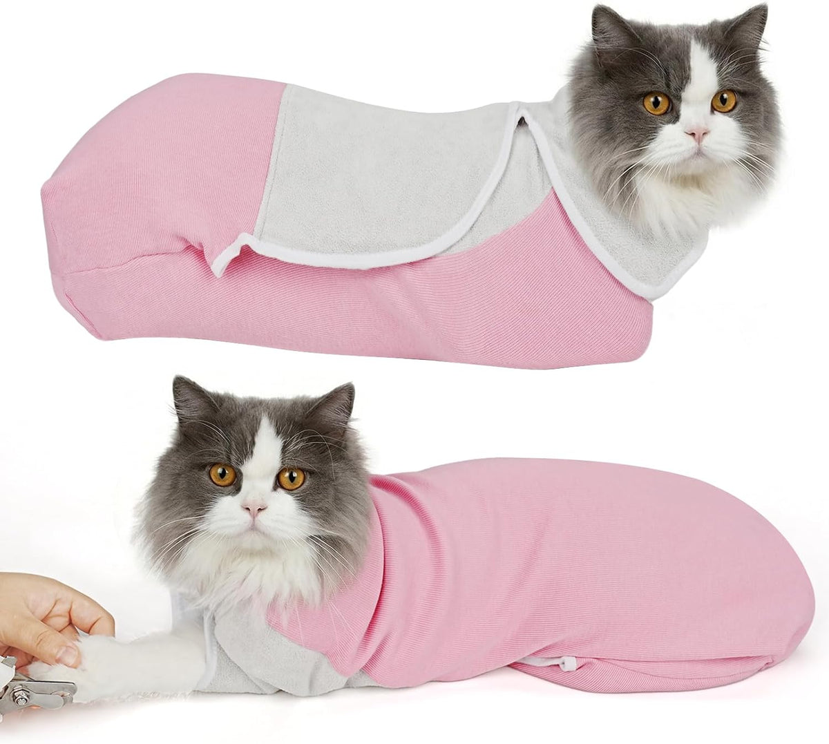 Cat Wrap for Cutting Nails, Self-Adhesive Cat Nail Clipping Restraint Bag, Anti-Scratch Cat Grooming Wrap Swaddle for Meds, SubQ Fluids, Ear Cleaning, Teeth Brushing & Vet Visits,Grey,M - Image 9