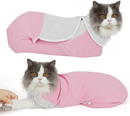 Cat Wrap for Cutting Nails, Self-Adhesive Cat Nail Clipping Restraint Bag, Anti-Scratch Cat Grooming Wrap Swaddle for Meds, SubQ Fluids, Ear Cleaning, Teeth Brushing & Vet Visits,Grey,M - Image 9