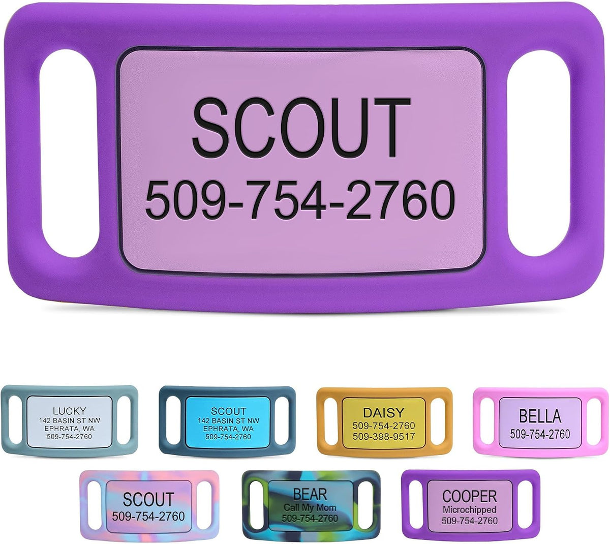 GoTags Silent Dog Tag, Personalized Engraved Silicone and Cat Name Pet ID Tags, Soundless Quiet Slide On Nameplate for Collars, No More Jingling Tags (Gray, Large) - Image 14