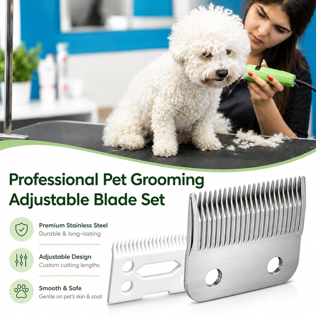 Poweka grooming blade kit displayed flat to showcase the two hole installation design.