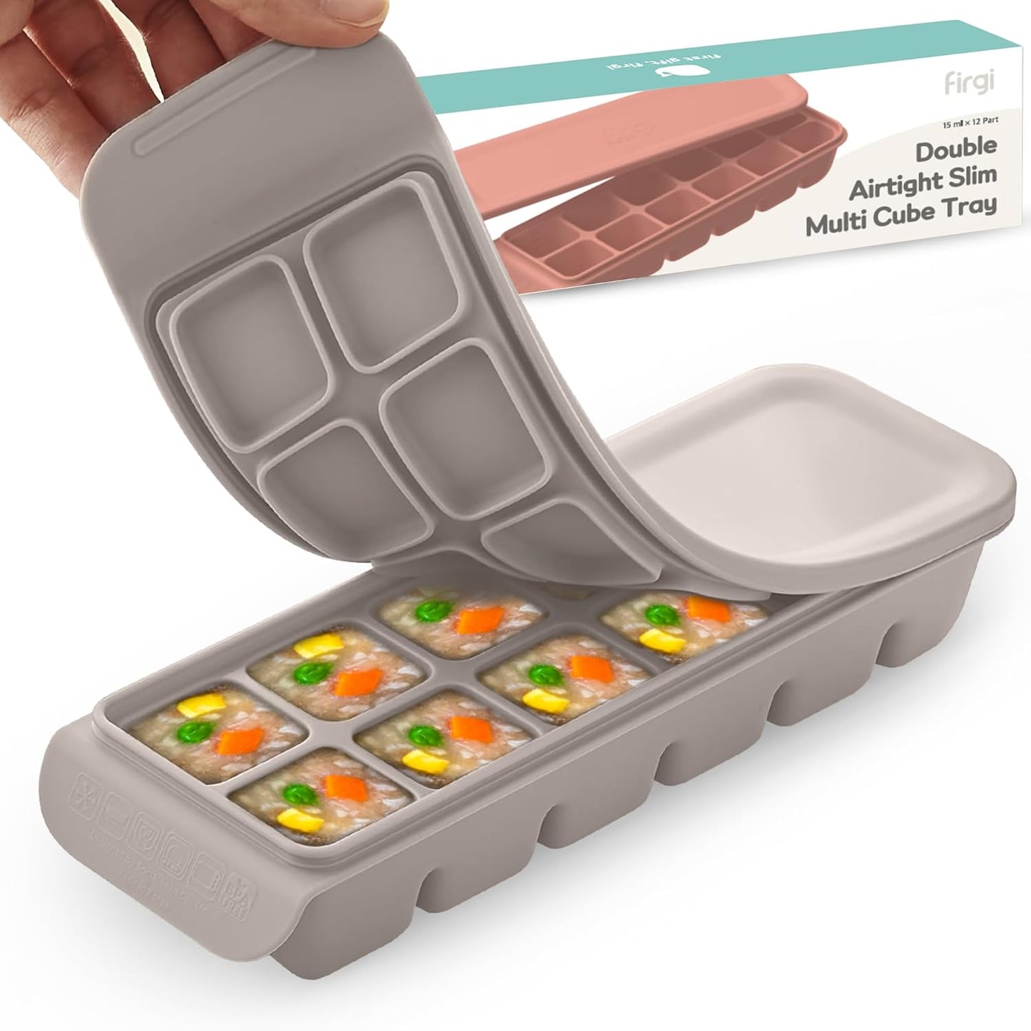 Firgi silicone ice cube freezer tray front view in gray