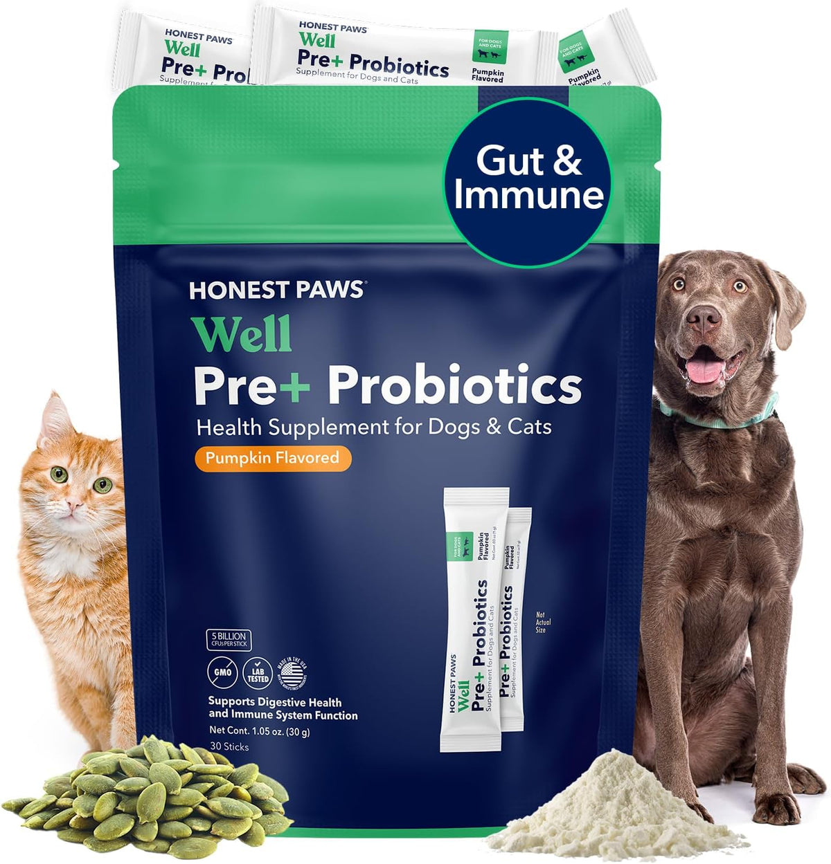 Honest Paws Probiotics for Dogs - Digestive & Immune Support Powder with Prebiotic Made in The USA, Chicken Flavor (30 Sticks) - Image 10