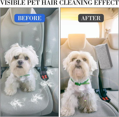 Handheld pumice stone removing dog hair from carpet