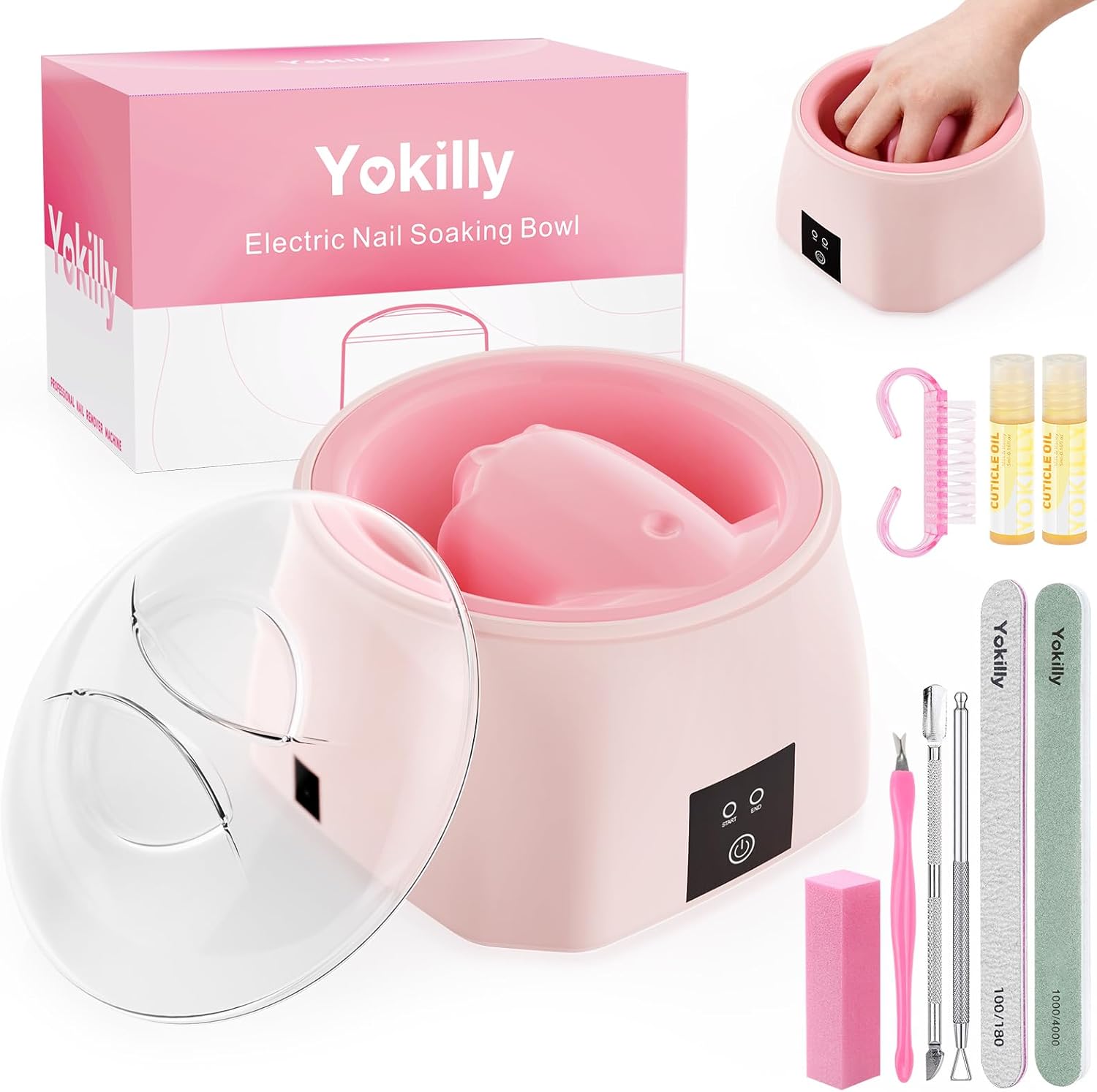 Yokilly Heated Nail Soaking Bowl pink electric manicure machine front view showing premium ergonomic finger placement design