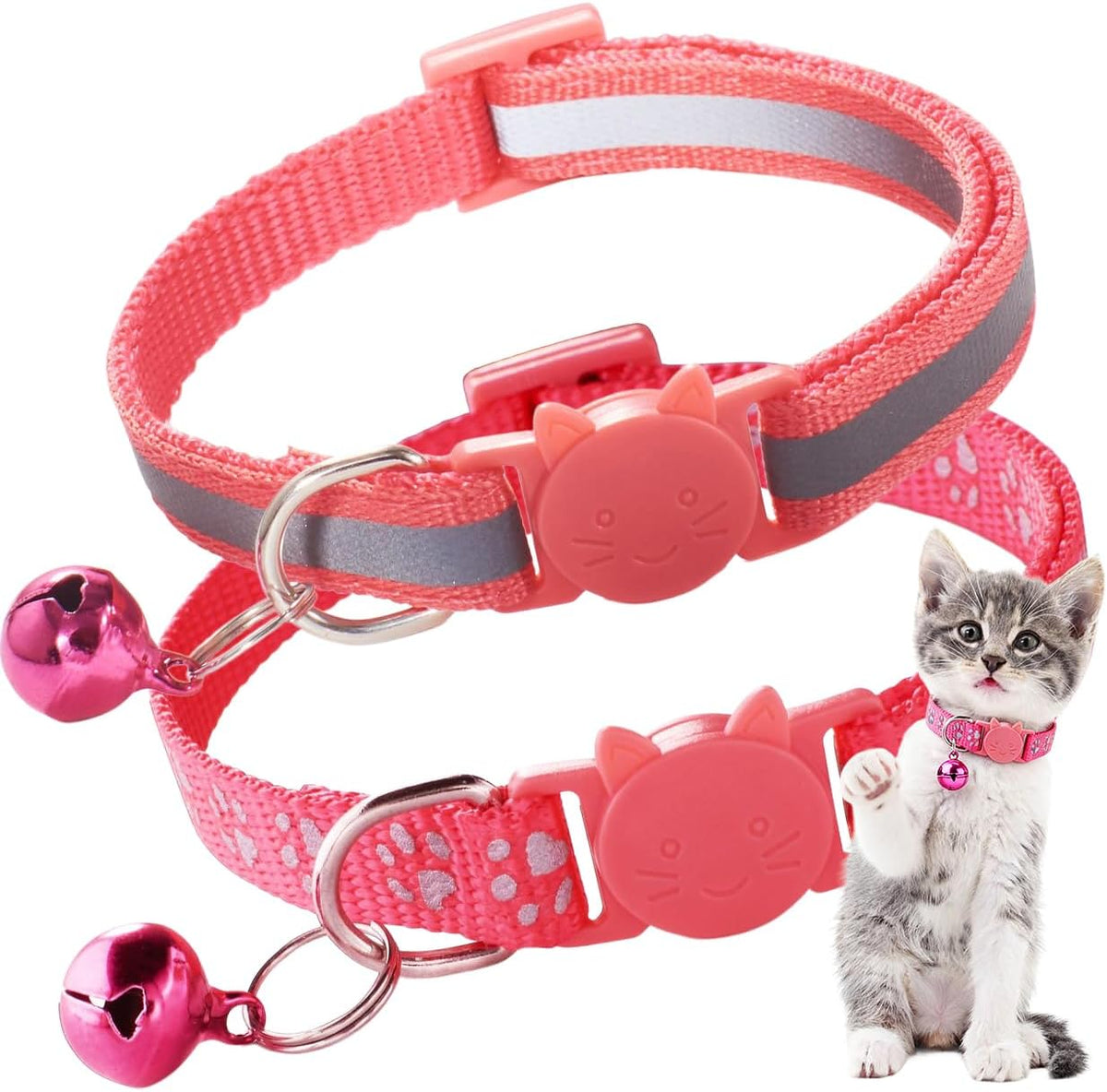 2 Pack Breakaway Cat Collar with Bells, Claw Print Reflective Kitten Collars Safety Buckle Adjustable for Girl and Boy Kitty Pets, Black - Image 14