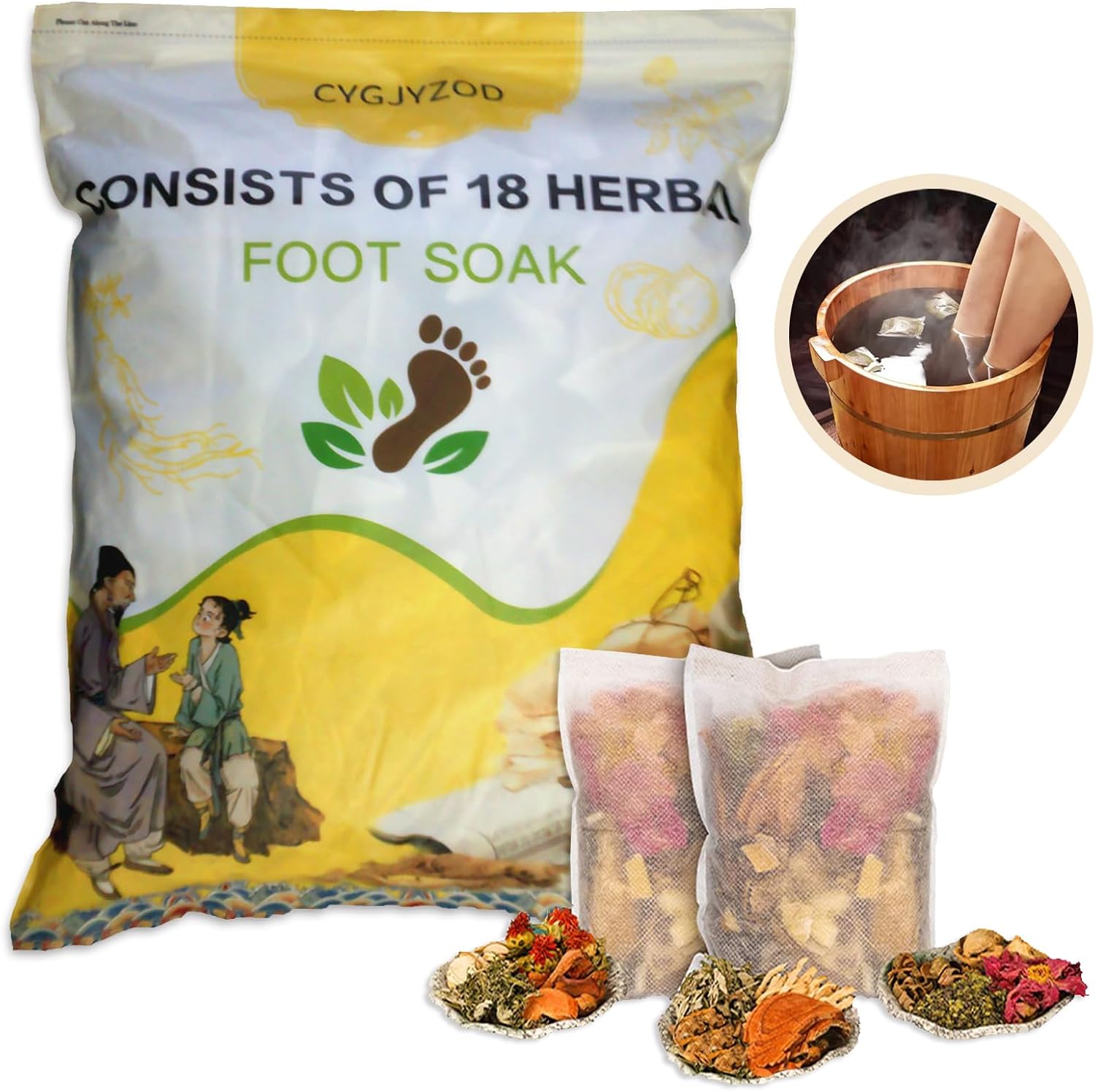 Cygjyzod Ginger Chinese Herbal Foot Soak Set front packaging view