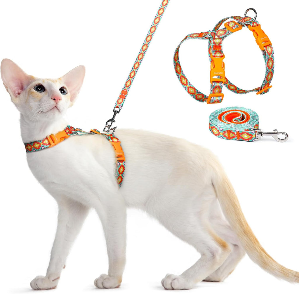 Dooradar Cat Harness and Leash, Escape Proof Adjustable Kitten Vest, Lightweight Soft Pet Straps, Easy Wearing for Small Medium Kitty Safe Walking Travel Control, Orange & Black, S - Image 9