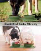 Close up view of the durable food safe green silicone material on the LPFLASAT anti spill pet feeding double bowl set