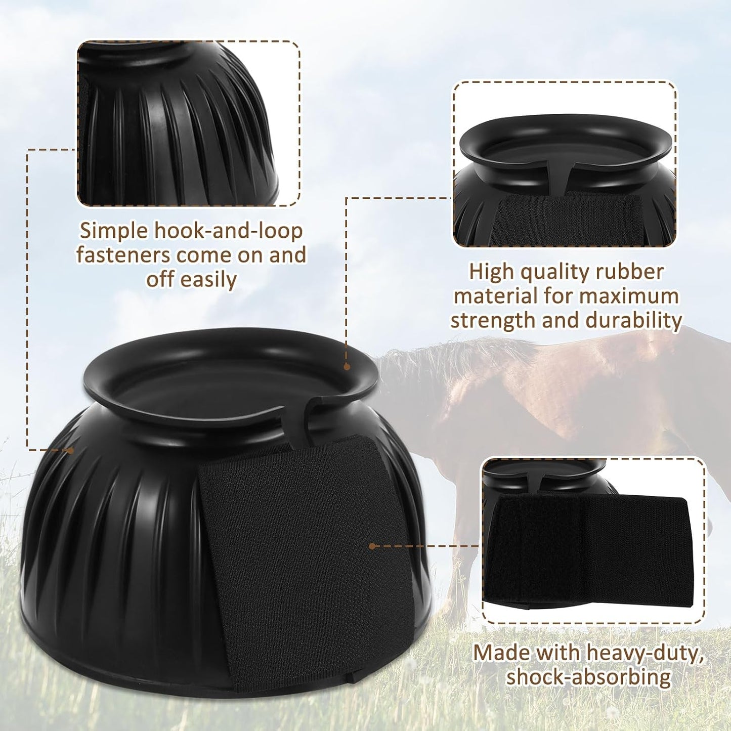 Underneath view highlighting the thick protective rim for hoof impact defense.