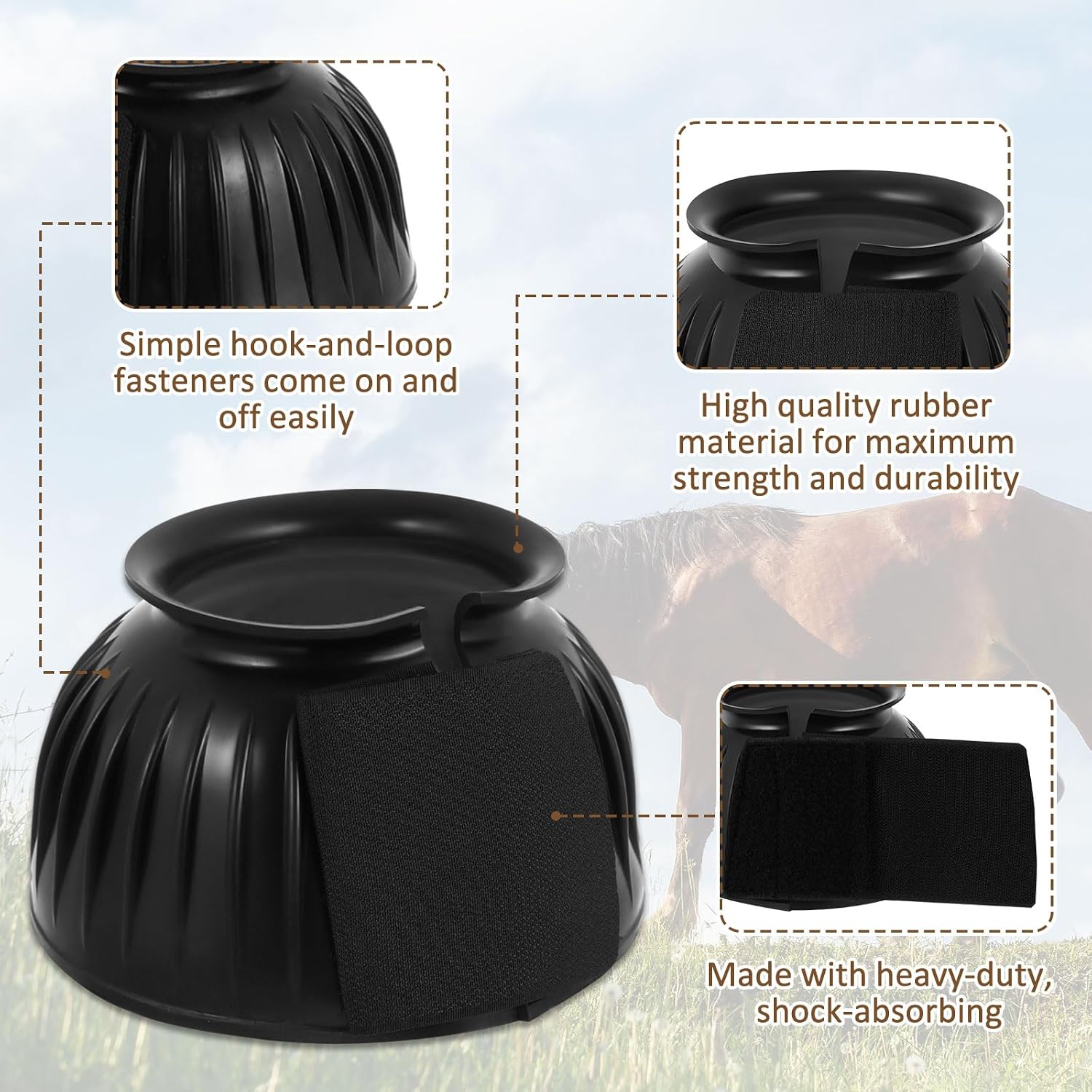 Underneath view highlighting the thick protective rim for hoof impact defense.