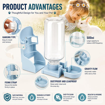 Rypet Rabbit Water Bottle No Drip - 17oz Hanging Water Fountain Automatic Dispenser Pet Cage Water Feeder for Bunny Chinchilla Guinea Pig Hedgehog Ferret Blue - Image 4