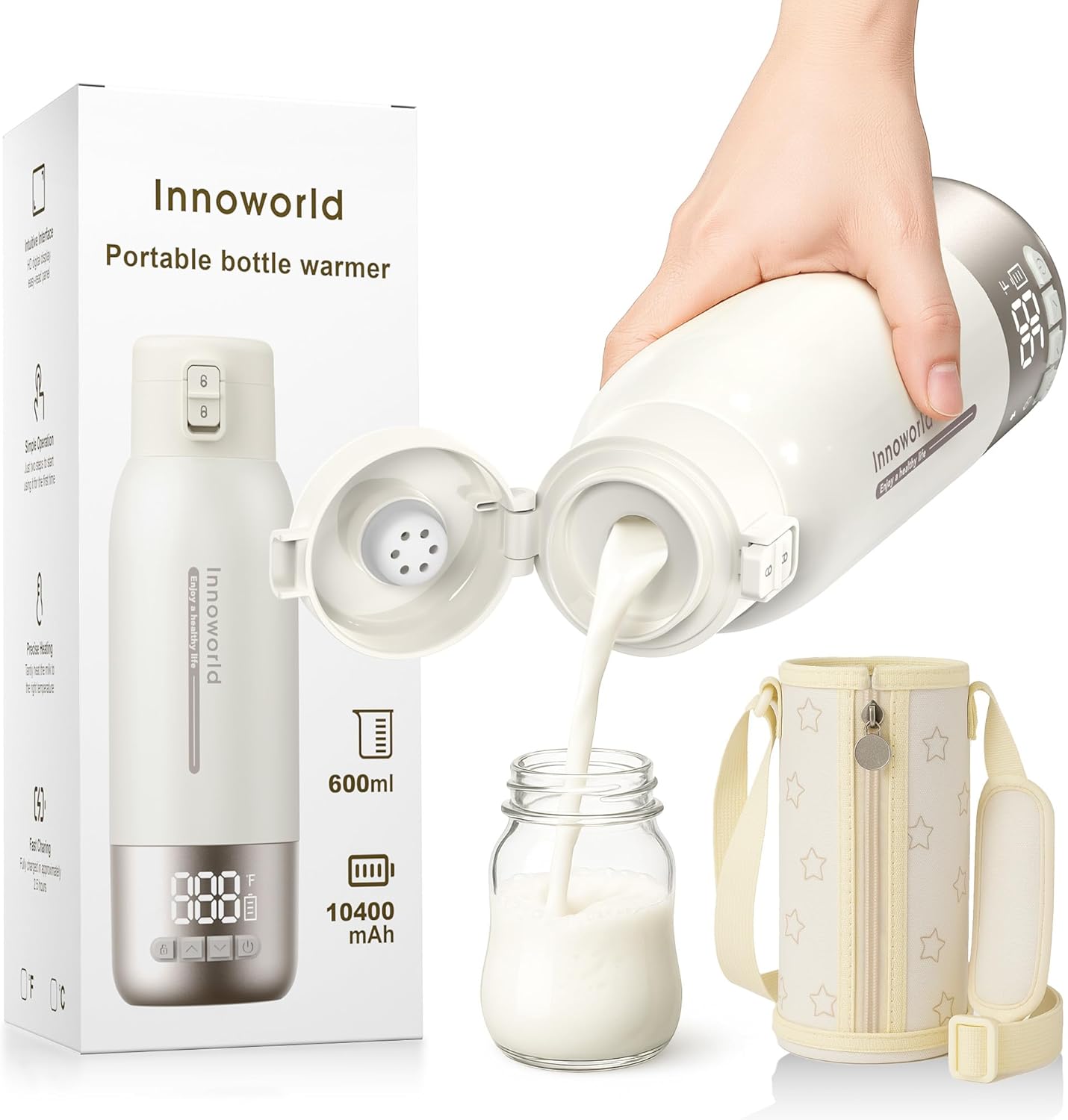 Innoworld portable bottle warmer front view with digital display