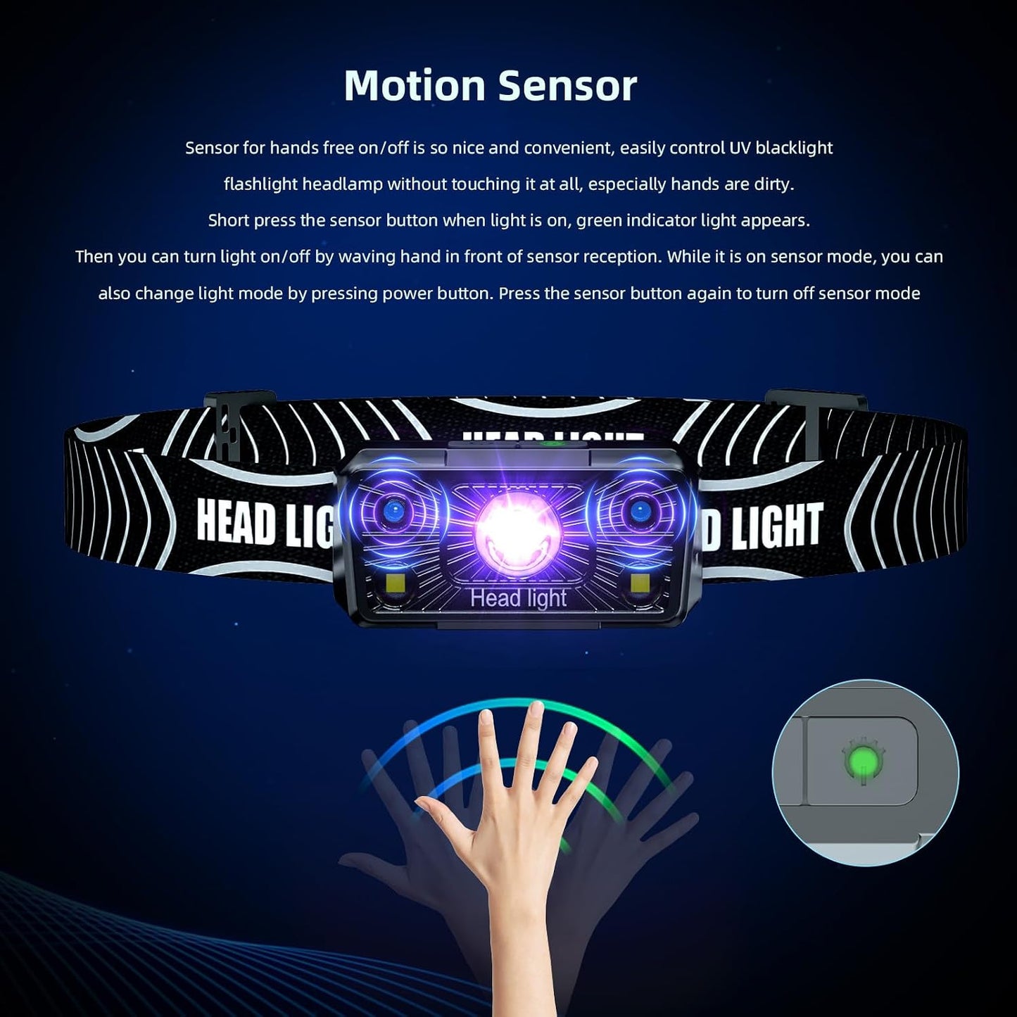 Adjustable elastic headband on a blacklight flashlight designed for comfortable wear.