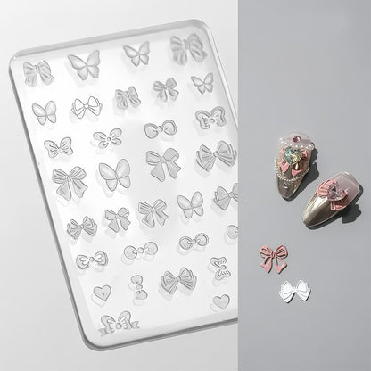KINGNAME 3D bow nail art silicone mold front view showing transparent butterfly knot templates