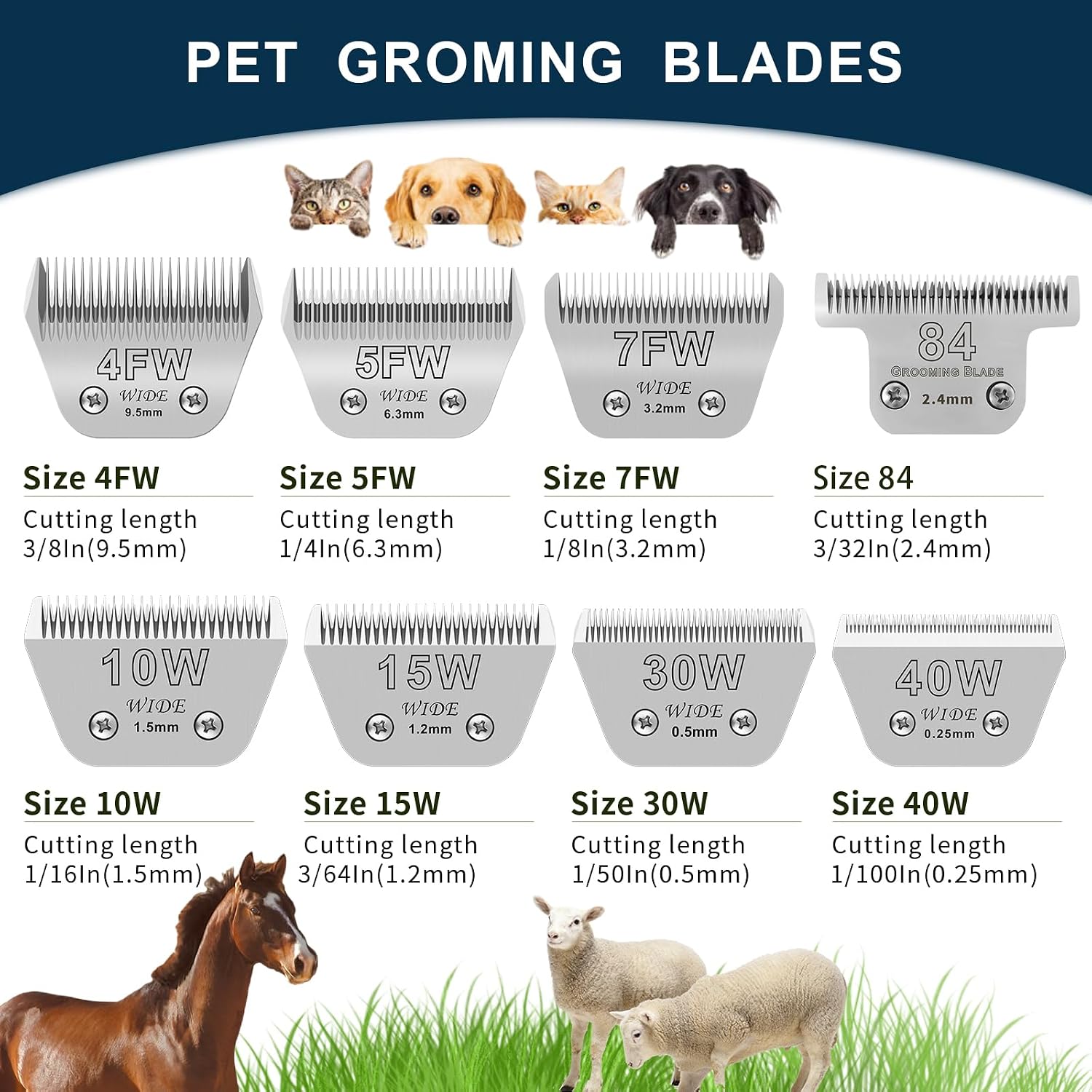 YAZIYIR professional wide pet grooming blade packaging showing the 1.5mm length specifications