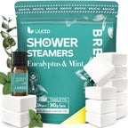 LIUCED 14+1 shower steamers aromatherapy packaging front view showing eucalyptus and mint branding