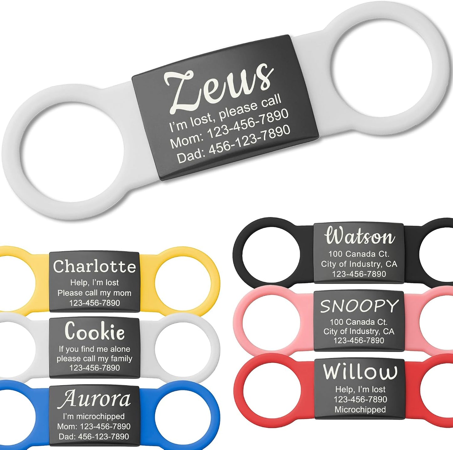 Anavia Slide On Silent Pet ID Tags, S/M/L/XL Personalized Black Stainless Steel Colored Silicone Cat Dog Name Tag, Customized Engraved Nameplate, Quiet Chew-Proof Pet Collar Tag (Black, Small) - Image 13