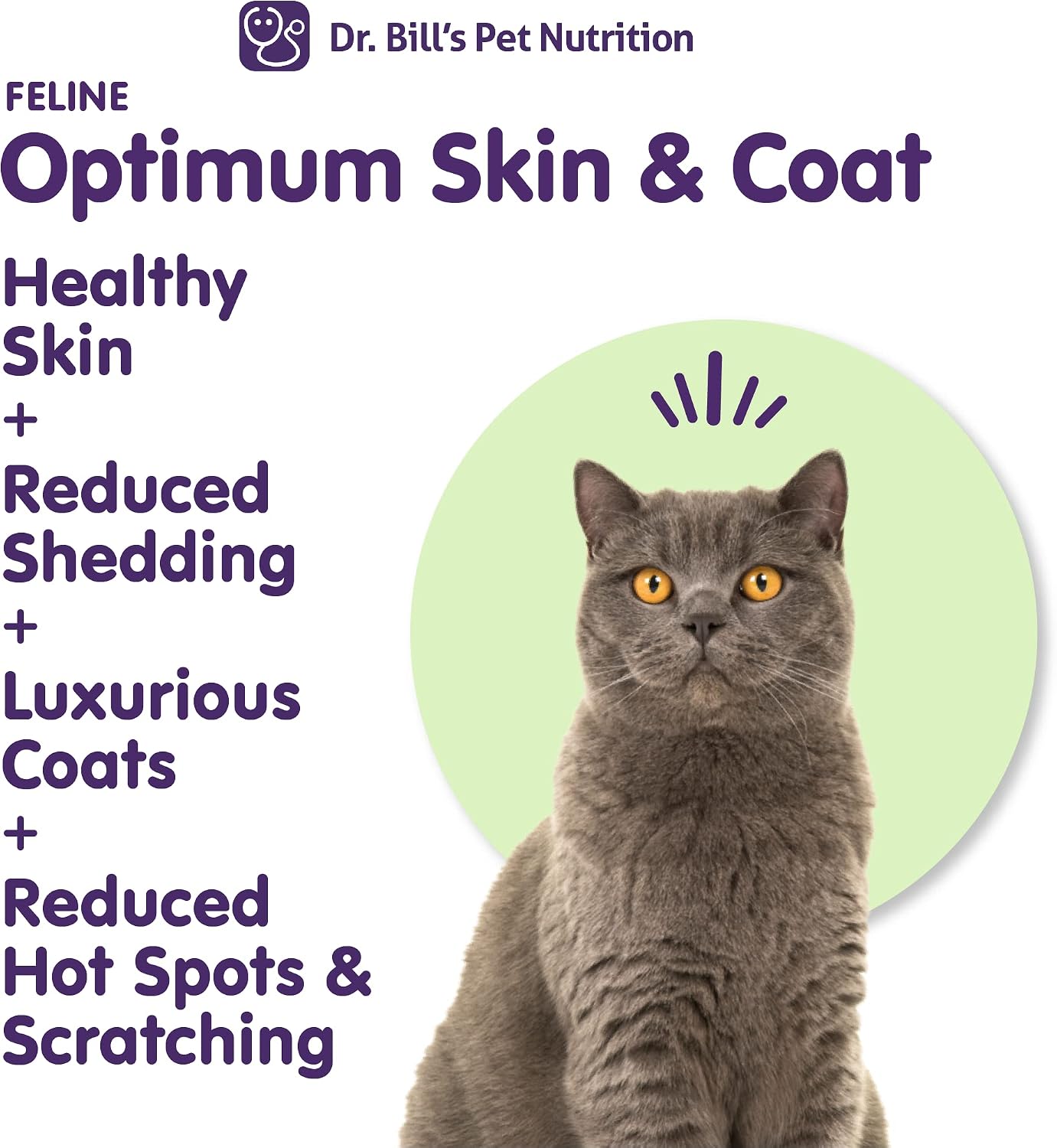 Dr. Bill's cat food topper supplement for healthy fur and glossy coat