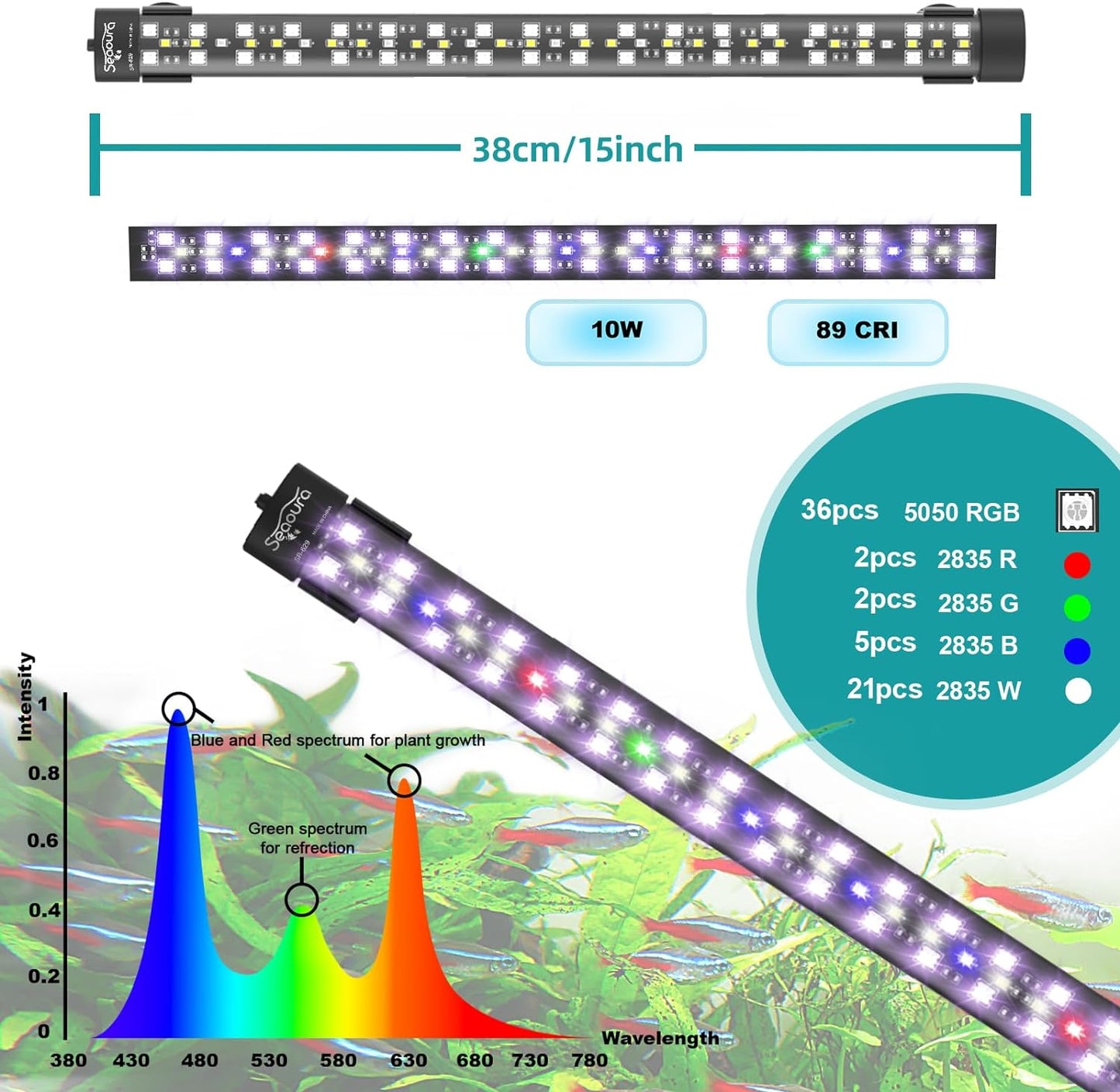 Seaoura aquarium light spectrum and brightness demonstration