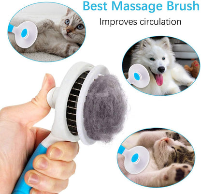 Ergonomic non slip rubber handle of blue itPlus dog shedding brush