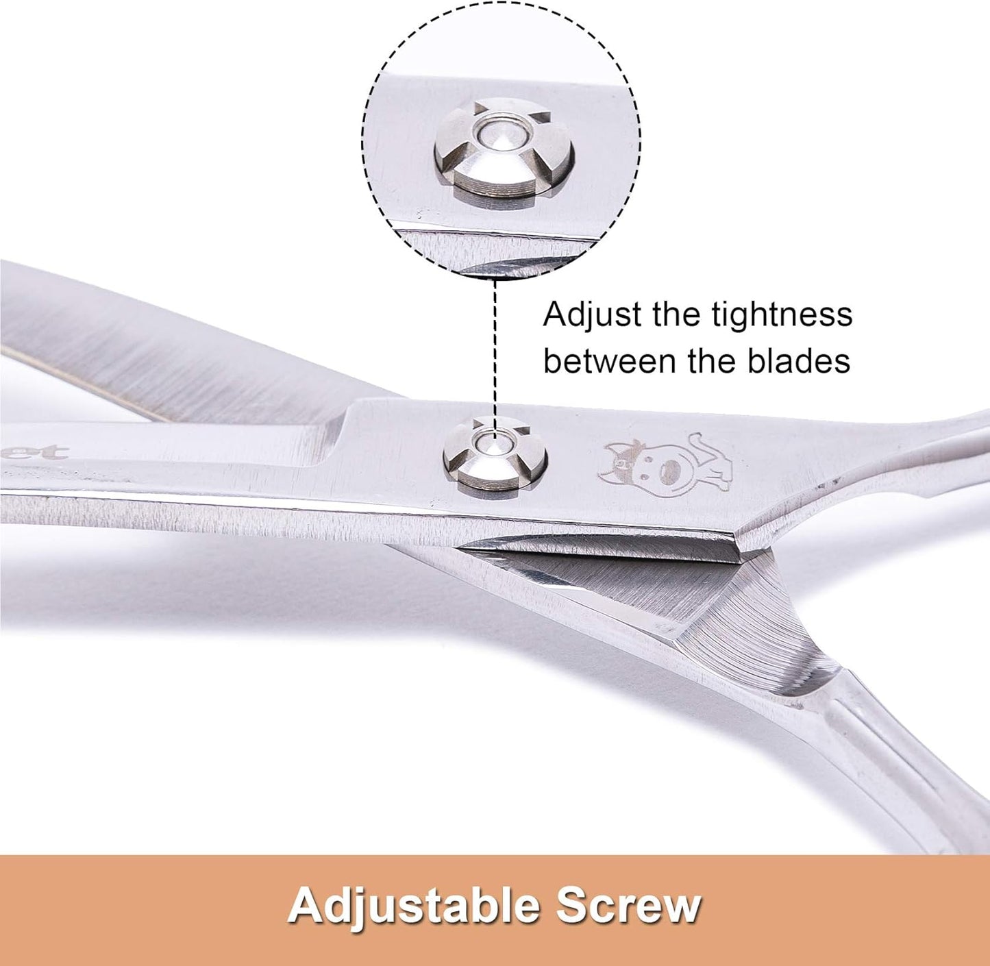 LovinPet seven inch pet hair cutting tools with adjustable tension screw.