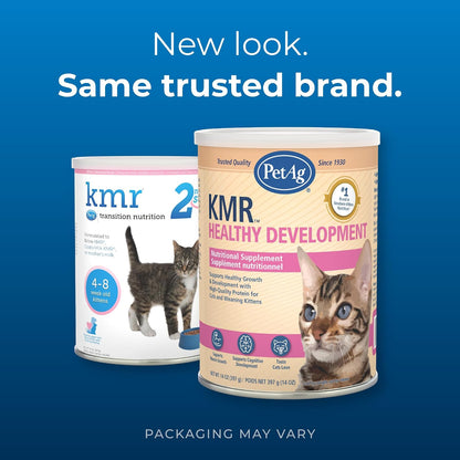 Three containers of PetAg KMR weaning food for kittens