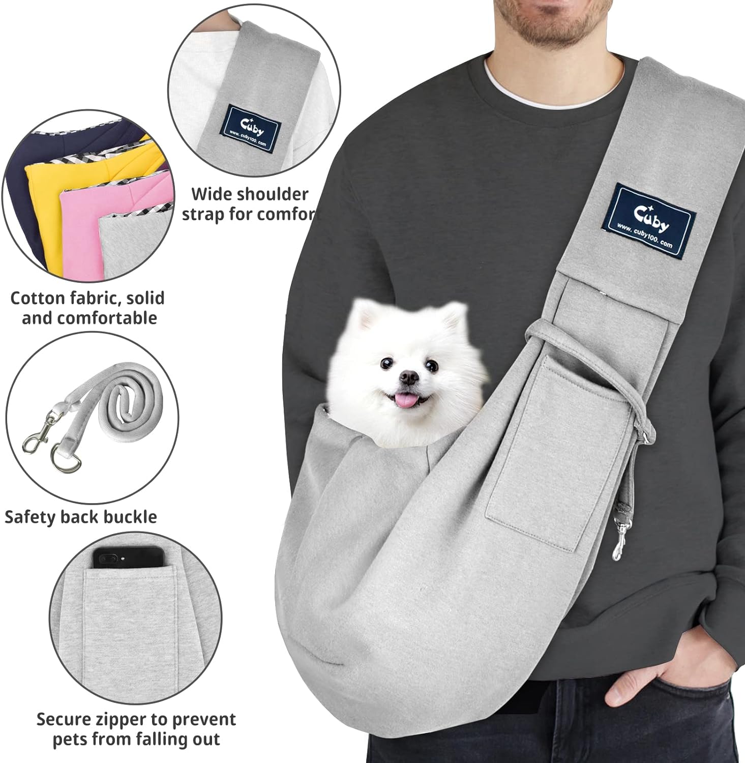Reversible pet papoose bag showing plaid interior