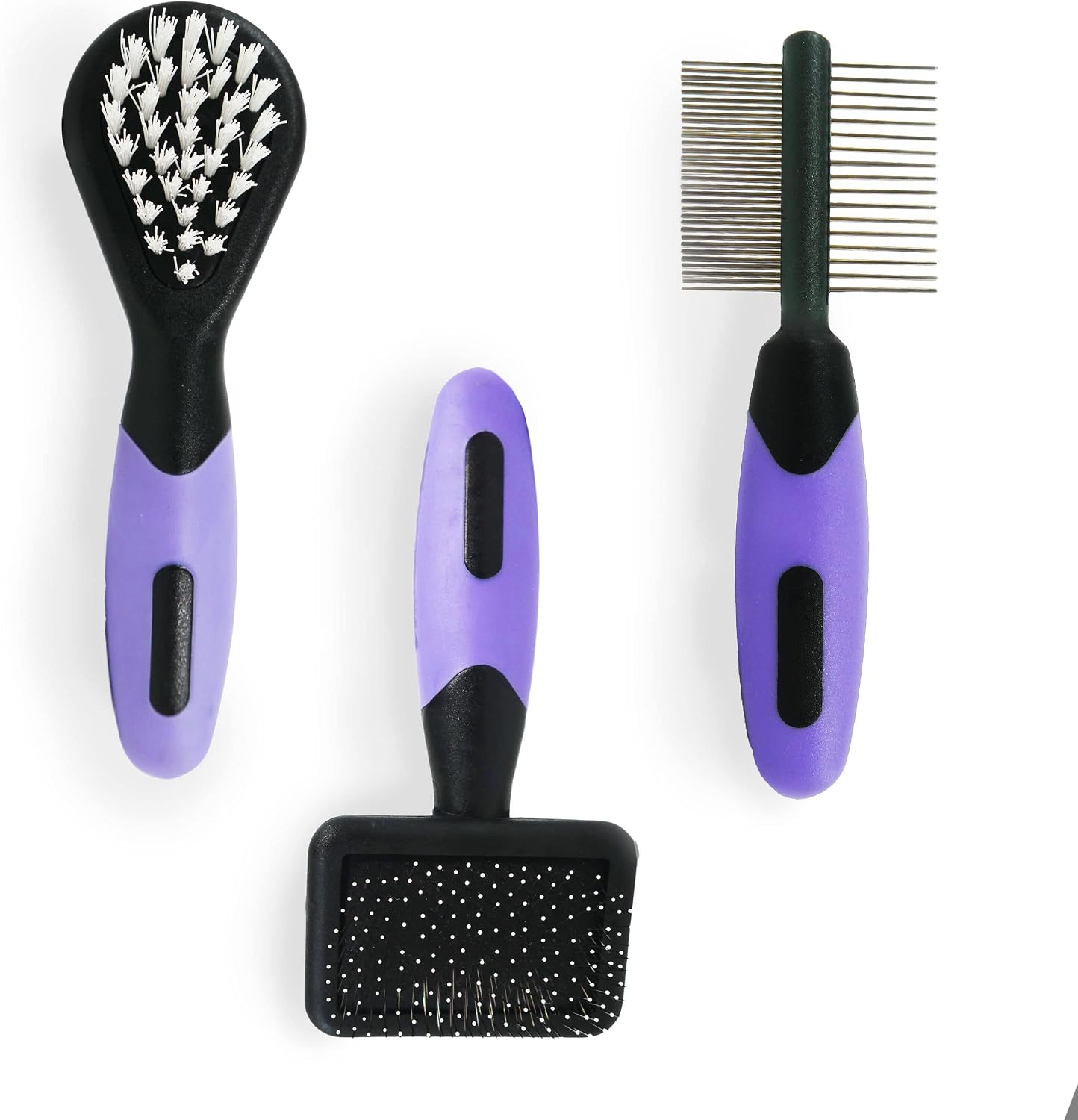 Rosewood miniature pet slicker brush with lavender and black comfort grip handle