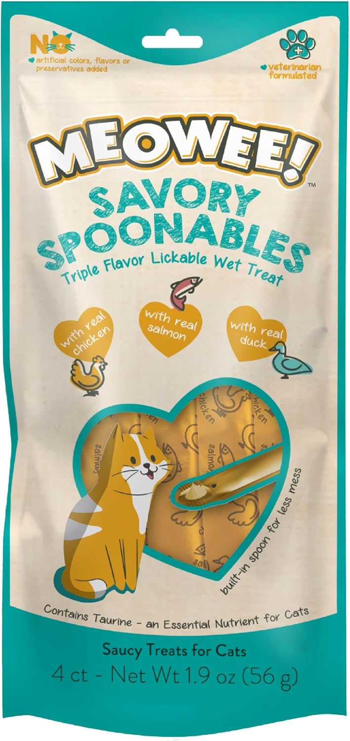 MEOWEE! Savory Spoonables Variety Pack, 12 Count Tube, Triple Flavor Squeezable Lickable Wet Treats for Cats with Built-in Spoon for Less Mess - Image 14