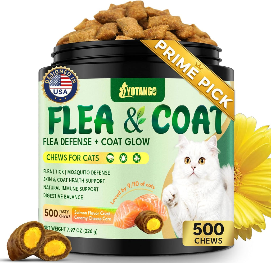 Yotango cat flea treatment crunchy and creamy chewables front view container