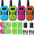 Jueion rechargeable kids walkie talkies four pack front view showing green orange blue and red colors