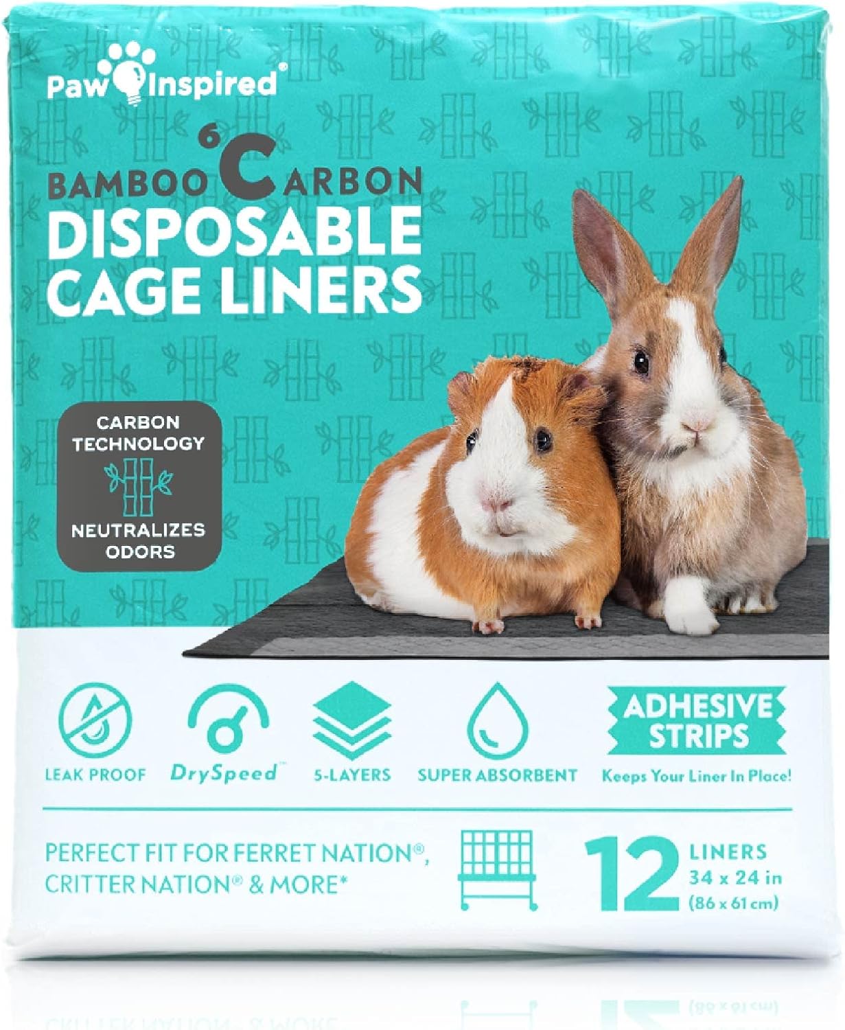 Paw Inspired Disposable Guinea Pig Cage Liners | Bamboo Charcoal Odor Controlling | Super Absorbent Liners Pee Pads for Ferrets, Rabbits, Hamsters, and Small Animals (47" x 26" (Midwest), 8 Count) - Image 9