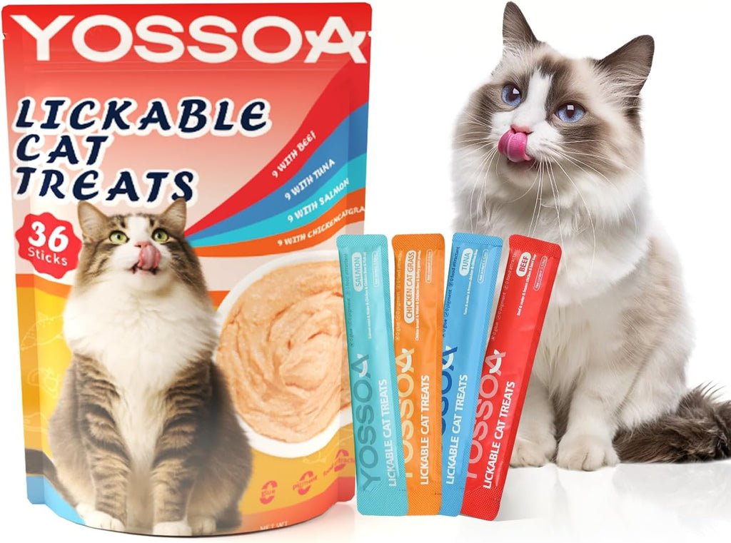 36 Pack Lickable Cat Treats, Grain Free Chicken & Salmon Treat, Squeeze Wet Cat Treats with Taurine, Fish Oil & Vitamins, Healthy Skin & Coat Support for Cats and Dog(Salmon & Chicken Flavors) - Image 9