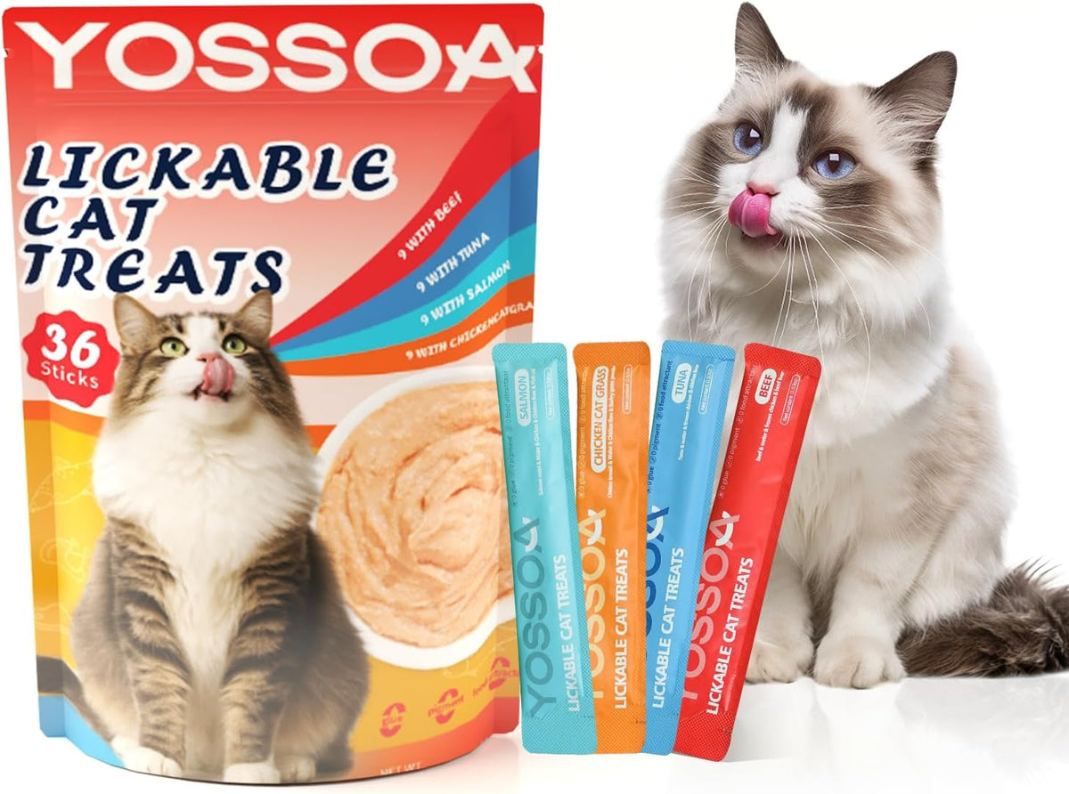 36 Pack Lickable Cat Treats, Grain Free Chicken & Salmon Treat, Squeeze Wet Cat Treats with Taurine, Fish Oil & Vitamins, Healthy Skin & Coat Support for Cats and Dog(Salmon & Chicken Flavors) - Image 9