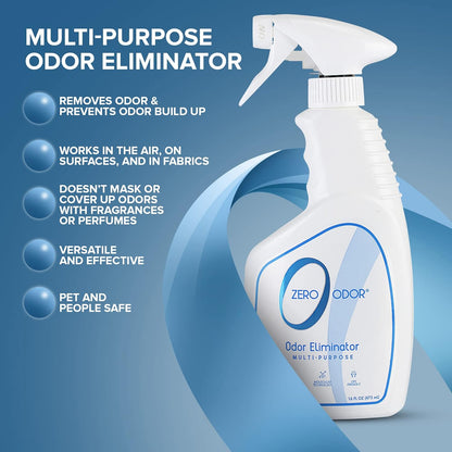 Patented molecular technology odor eliminator bottle showing 16 ounces trigger spray nozzle.