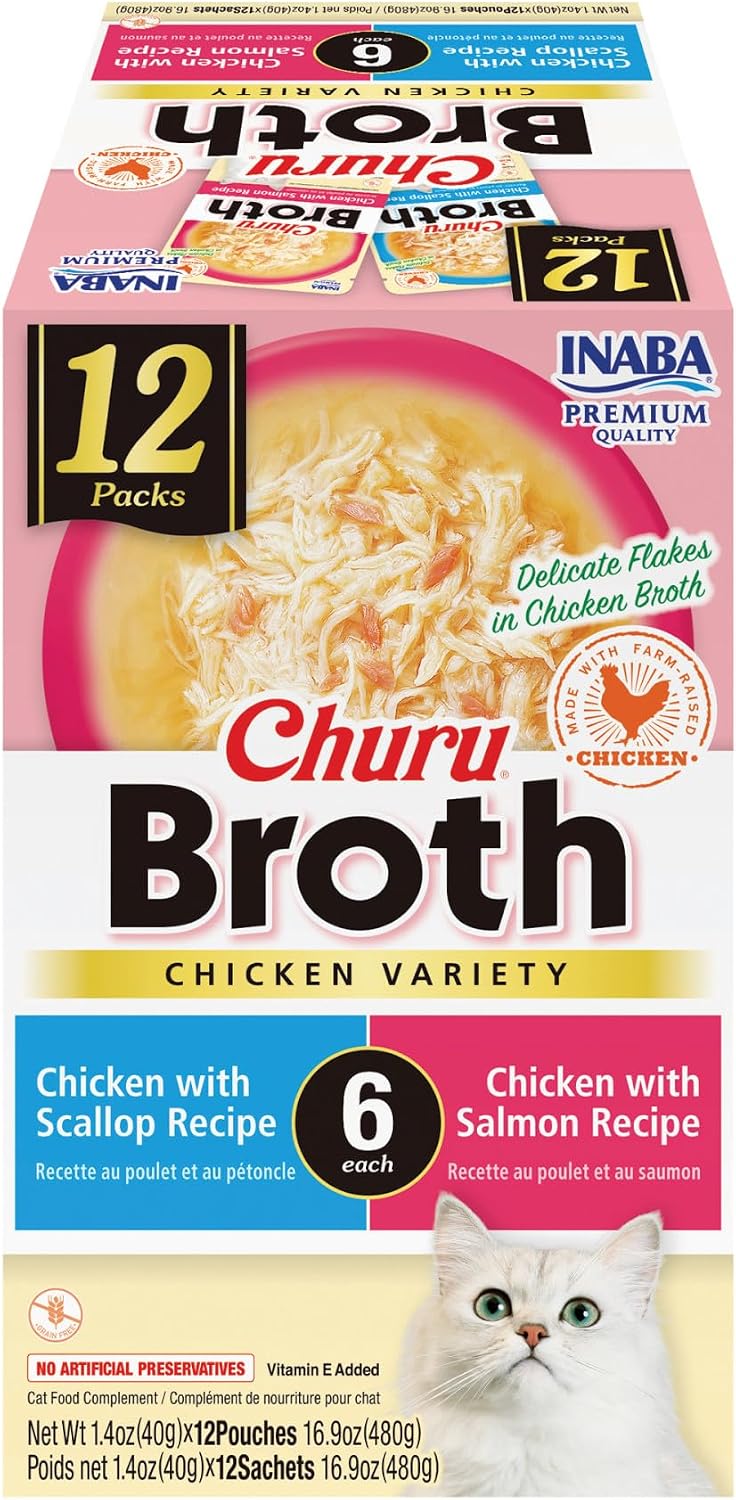 INABA Churu Broth for Cats, Side Dish Pouch, 1.4 Ounces per Pouch, 24 Pouches, Chicken & Seafood Variety - Image 9