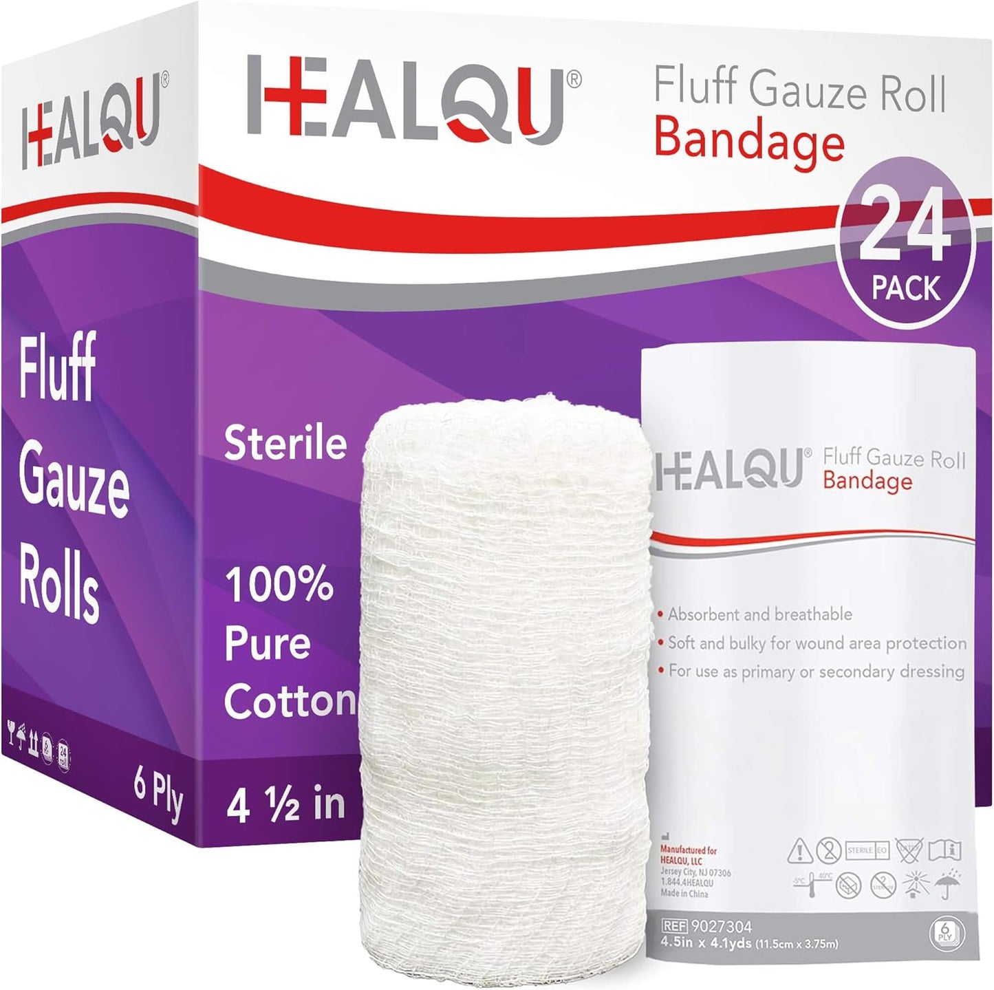 Healqu Kerlix type gauze bandage rolls packaging box front view containing medical first aid wraps