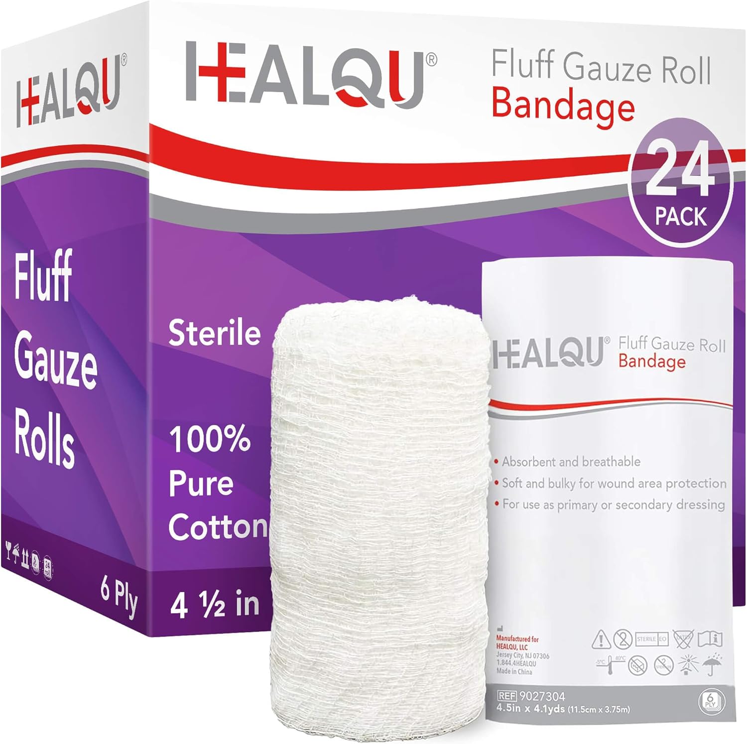Healqu Kerlix type gauze bandage rolls packaging box front view containing medical first aid wraps