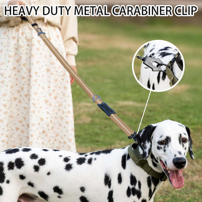 Brown heavy duty nylon tactical leash showing the accessory D ring and double sided reflective stitching