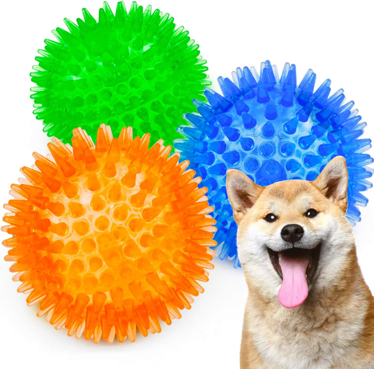 SHARLOVY Squeaky Balls for Pet Small Puppy, 6 Pack TPR Fetch Spike Balls for Dogs, Rubber 6 Pack Bright Colors Chew Teething Dog Toys, for Clean Teeth and Training, for Puppy Chew and Teething - Image 11