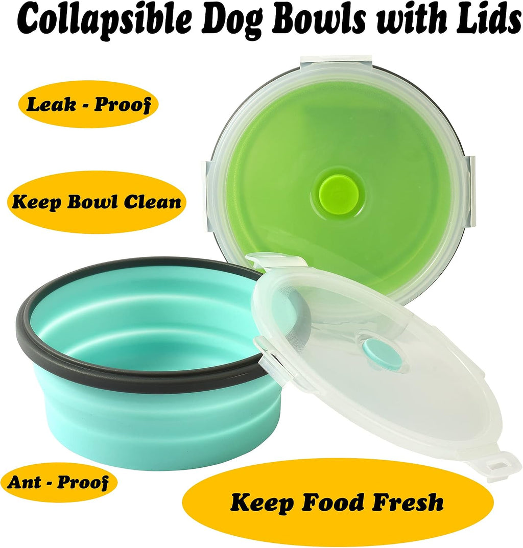 Airtight transparent lids on collapsible dog food dishes