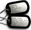 Tag-Z Personalized Military Dog Tags front view showcasing authentic embossed regulation text.