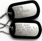 Tag-Z Personalized Military Dog Tags front view showcasing authentic embossed regulation text.