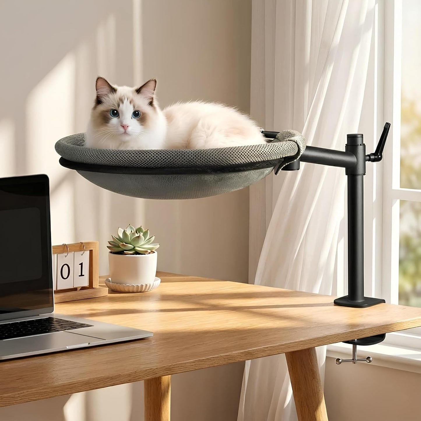 Unidevice cat desk bed front view with 360 rotation