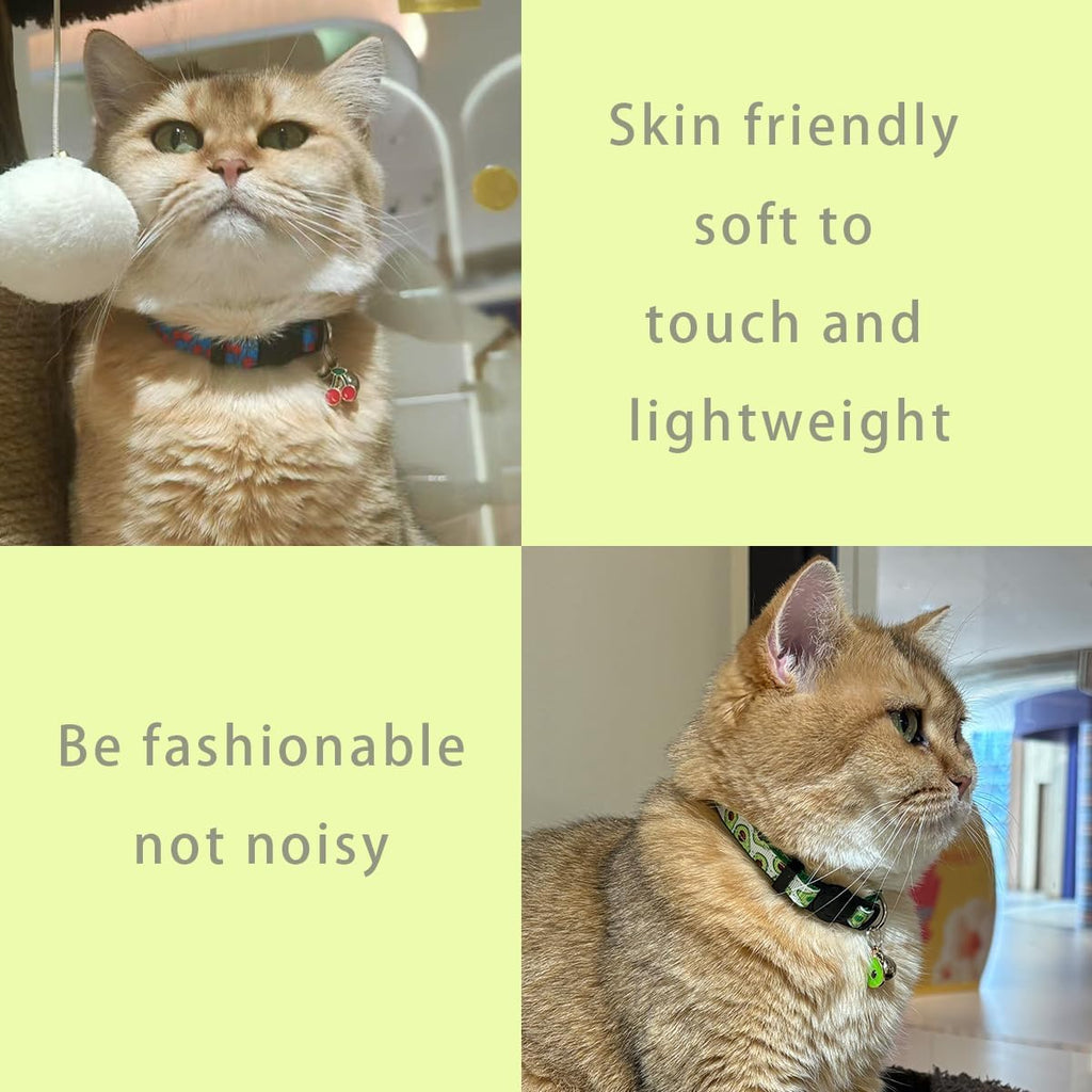 Yizepet four piece cat collar pack displayed flat showing different colorful fruit graphics