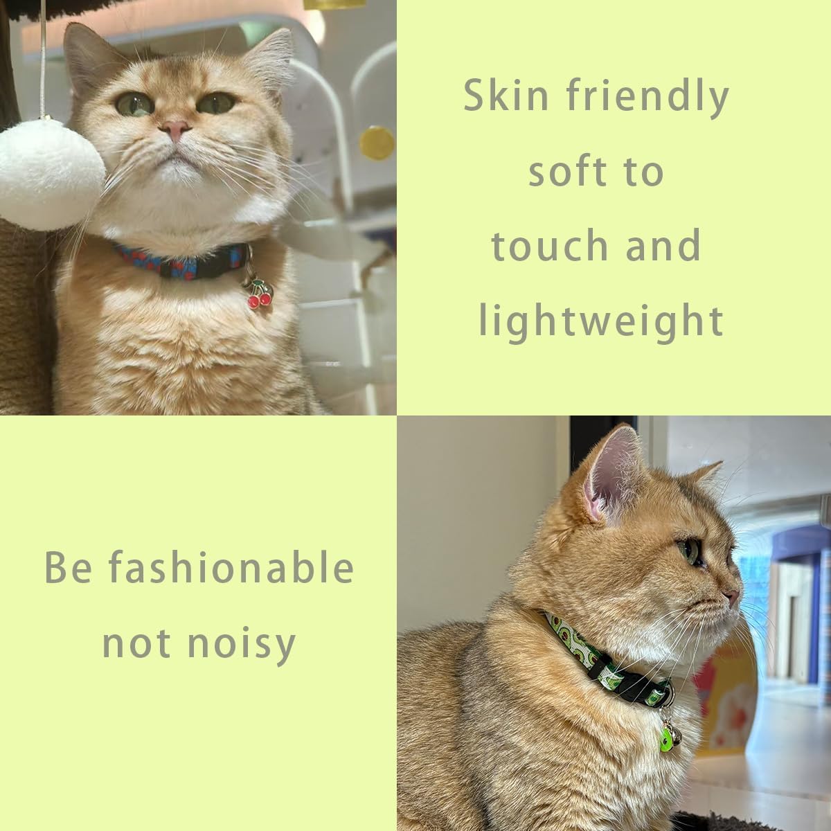 Yizepet four piece cat collar pack displayed flat showing different colorful fruit graphics