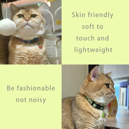 Yizepet four piece cat collar pack displayed flat showing different colorful fruit graphics